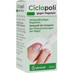 Verpackung von Ciclopoli Nagellack gegen Nagelpilz mit Applikator.