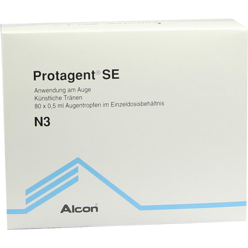 Eine weiße Packung von Augentropfen für künstliche Tränen namens "Protagent SE".